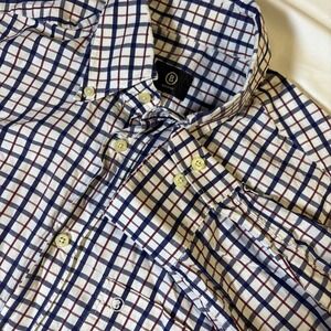 Bogner Men's L (41) Cotton Plaid Button Down Shirt White  Long Sleeve Casual